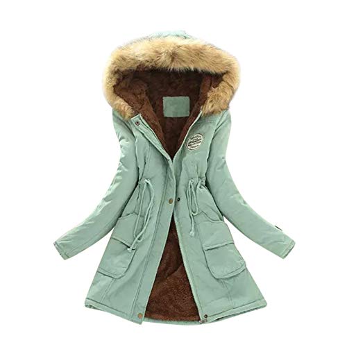 TIMIFIS Womens Winter Coats with Fur Hood Fleece Thick Jackets Casual Slim Outerwear Solid Color Warm Tops with Pocket