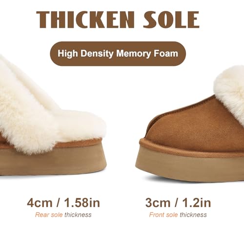 OOW Fuzzy Platform Slippers - Cozy Chestnut Indoor and Outdoor Slippers for Women