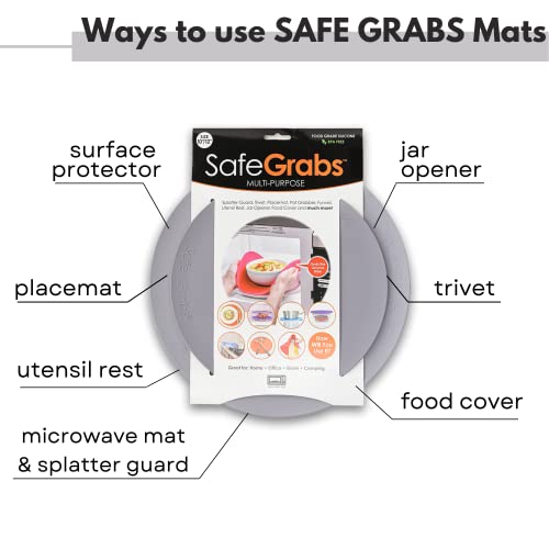 Safe Grabs: Multi-Purpose Silicone Original Microwave Mat as Seen on Shark Tank | Splatter Guard, Trivet, Hot Pad, Pot Holder, (BPA Free, Heat Resistant, Dishwasher Safe), Set of 2 (Cement)