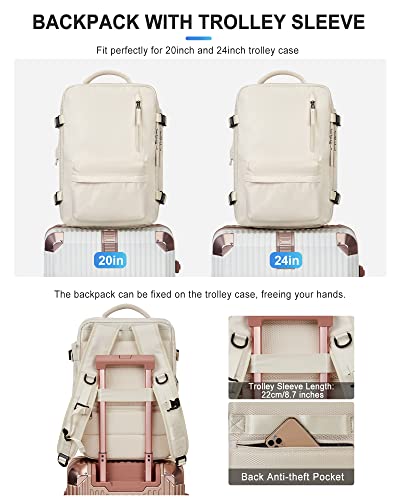 VGCUB Carry on Backpack,Large Travel Backpack for Women Men Airline Approved Gym Backpack Waterproof Business Laptop Daypack,Beige