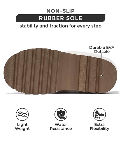 Project Cloud Women's Genuine Suede Platform Slippers - Water Resistant, Indoor/Outdoor Mule w/Fluffy Fur Lining & Memory Foam Padding, Cozy Fuzzy Slipper Clog Disquette (Snowy, Chestnut,11)