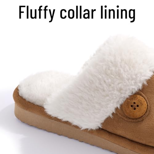 Litfun Fuzzy Slippers for Women with Memory Foam Winter Fluffy House Shoes Indoor Outdoor, Khiki Women Size 8-8.5