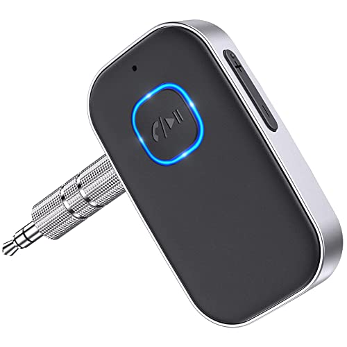 COMSOON Bluetooth Receiver for Car, Noise Cancelling 3.5mm AUX Bluetooth Car Adapter, Wireless Audio Receiver for Home Stereo/Wired Headphones, Hands-Free Call, 16H Battery Life - Black+Silver