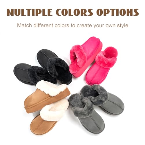 OOW Fuzzy Platform Slippers - Cozy Chestnut Indoor and Outdoor Slippers for Women