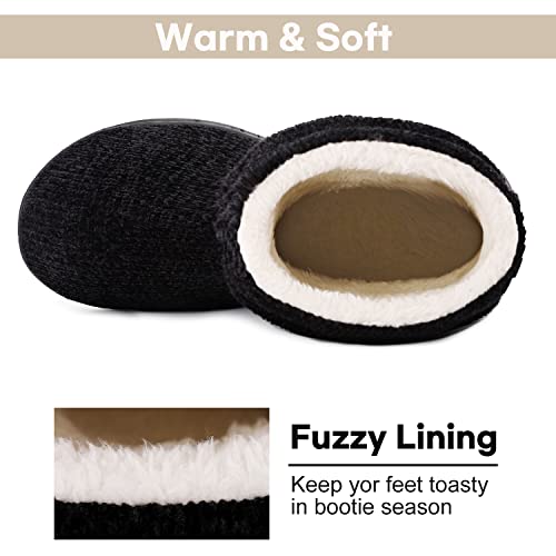 LongBay Women's Chenille Knit Bootie Slippers Cute Plush Fleece Memory Foam House Shoes (Large / 9-10 B(M), Black)