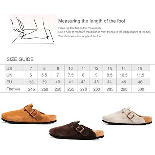 KLUKGE Boston Clogs for Men, Women‘s Suede Soft Leather Clogs Adjustable Buckle Cork Non-Slip Slippers Home Sandals Unisex Shoes Light Grey