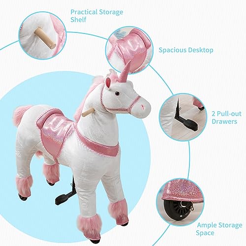 linor Ride on Horse for Kids for 4 Years to 9, Riding Horse Pink Unicorn Toy Mechanical Cycle Walking Action Plush Animal, Medium Size Max Load 165 LBS, No Battery or Electricity (Medium)