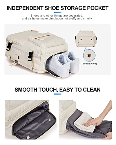 VGCUB Carry on Backpack,Large Travel Backpack for Women Men Airline Approved Gym Backpack Waterproof Business Laptop Daypack,Beige