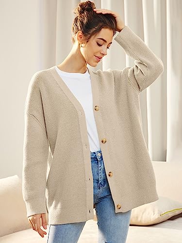 LILLUSORY Women's Cardigan for Women Trendy Chunky Cashmere Fall 2023 Open Front Oversized Lightweight Sweaters V Neck Loose Cardigans Knit Outwear Apricot
