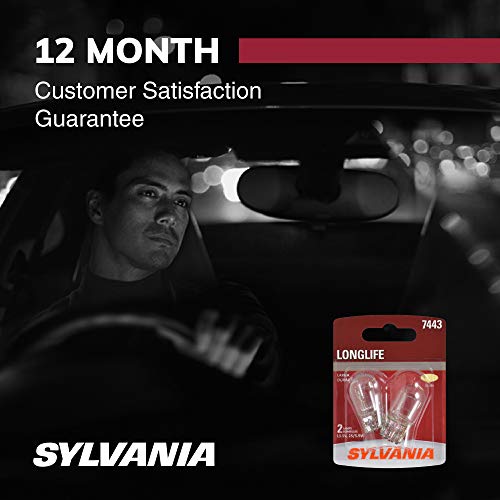 SYLVANIA - 7443 Long Life Miniature - Bulb, Ideal for Daytime Running Lights (DRL) and Back-Up/Reverse Lights (Contains 2 Bulbs)