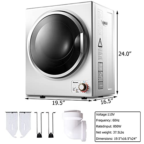 COSTWAY Compact Laundry Dryer, 110V Electric Portable Clothes Dryer with Stainless Steel Tub, Control Panel Downside Easy Control for 4 Automatic Drying Mode, White