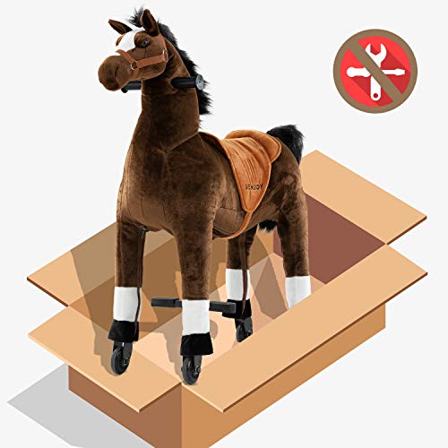 Uenjoy Riding Horse for Big Kids Ride on Horse Toy, Pony Rider Mechanical Walking Action Plush Animal for 6 Years to Adult, No Battery or Electricity, Giddy up, Max Load 187LBS, Large Size, Chocolate