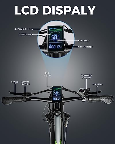 Mukkpet Suburban 750W Electric Bike for Adults 26'' * 4.0 All Terrain Tire Electric Mountain Bikes 48V 15AH BMS Removable Lithium Battery Electric Bicycle Shimano 7-Speed Electric Bike, Standard