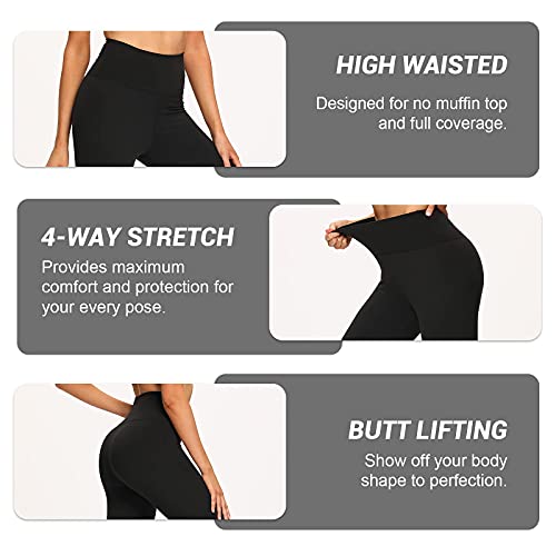 GAYHAY High Waisted Leggings for Women - Soft Opaque Slim Tummy Control Printed Pants for Running Cycling Yoga A-Black