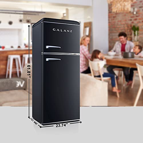 Galanz GLR10TBKEFR Retro Refrigerator with Top Freezer Frost Free, Dual Door Fridge, Adjustable Electrical Thermostat Control, 10 cu ft, Black