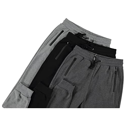 PURE CHAMP Mens 3 Pack Fleece Active Athletic Workout Jogger Sweatpants for Men with Zipper Pocket and Drawstring Size S-3XL (Large, Set 1)