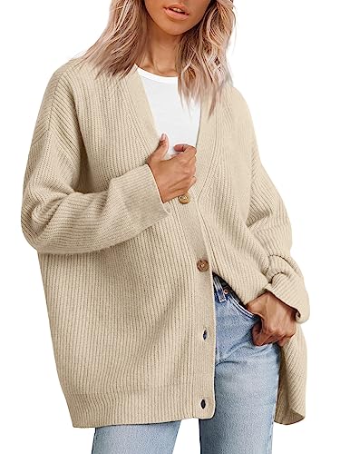 LILLUSORY Women's Cardigan for Women Trendy Chunky Cashmere Fall 2023 Open Front Oversized Lightweight Sweaters V Neck Loose Cardigans Knit Outwear Apricot
