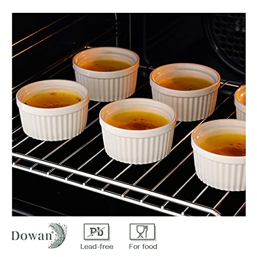 DOWAN 4 oz Ramekins for Creme Brulee Porcelain Ramekins Oven Safe, Classic Style Ramekins for Baking Souffle Ramekins Bowls, Set of 6, White