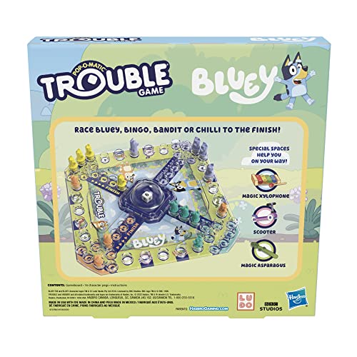 Trouble: Bluey Edition Board/Fun Game for Kids Ages 5 and Up, Game for 2-4 Players, Race Bluey, Bingo, Bandit, or Chilli to The Finish (Amazon Exclusive)