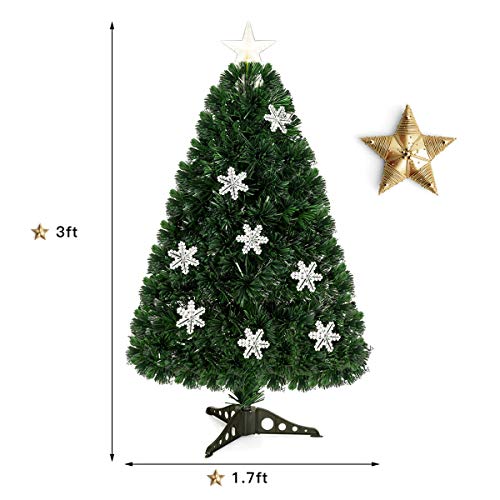 Goplus 3FT Pre-Lit Fiber Optic Artificial Christmas Tree, with Multicolor Led Lights and Snowflakes (3 FT)