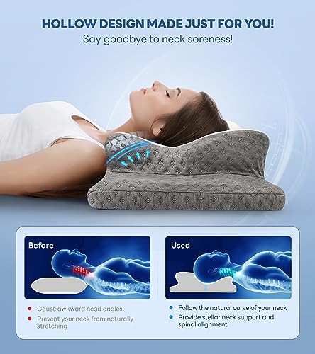 Memory Foam Pillows - Neck Support Pillow for Pain Relief, Ergonomic  Cervical Pillow Cozy Sleeping for Neck and Shoulder Pain, Odorless  Orthopedic
