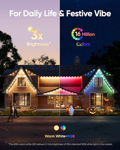 eufy Permanent Outdoor Light E120, 100ft with 60 Dual-LED RGB and Warm White Eave Lights, App Control, AI Light Design, Endless Themes for Halloween, Christmas Decor, Works with eufy cameras