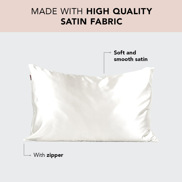 Kitsch Satin Pillowcase for Hair & Skin - Softer Than Silk Cooling Satin Pillow Case with Zipper | Standard Queen (Ivory) 1 Pack