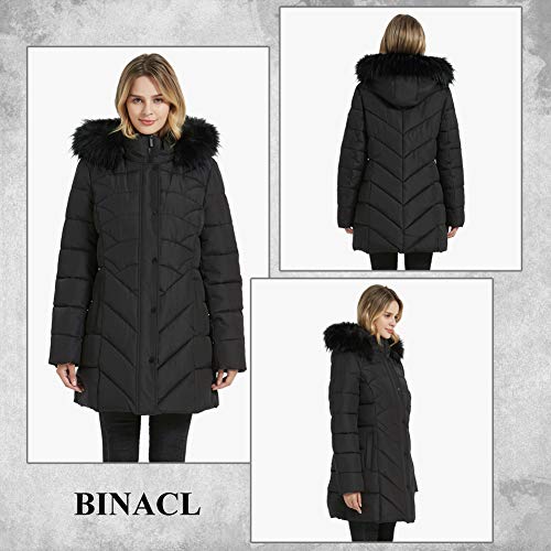 BINACL Women's Thickened Down Alternative Jacket, Extreme Cold Big Hood Lined Outwear Parka Puffer Gift Cotton Padding Outwear Workout Training Fast Fall Ski Jacket with Detachable Fur Hood(Black,M)