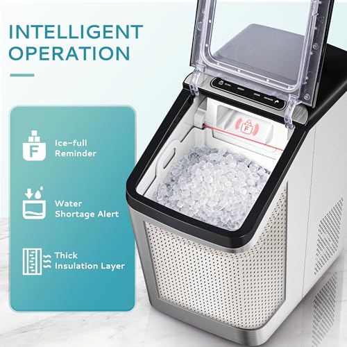 EUHOMY Nugget Ice Maker Countertop, Max 34lbs/Day, 2 Way Water Refill, Self-Cleaning Pebble Ice Maker Machine with 3Qt Reservoir, Ideal for Home, Office, Bar, and Party. (Silver)