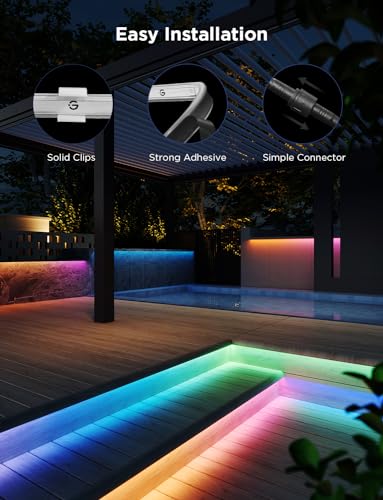 Govee Outdoor LED Strip Lights Waterproof 98.4ft, Christmas Decorations, WiFi RGBIC Outdoor LED Strip Lights Work with Alexa, App Control Outdoor Lights, Smart Outdoor Lights, 1 Continuous Strip