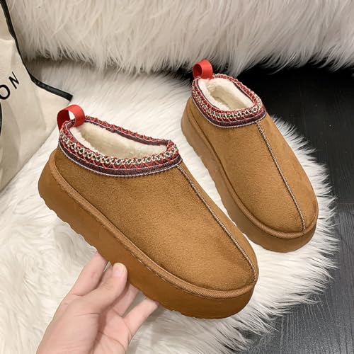 TRATTORE Women's Tasman Slippers Platform Mini Boots Short Ankle Boot Fur Fleece Lined Sneakers House slippers Anti-Slip Boot For Outdoor.38