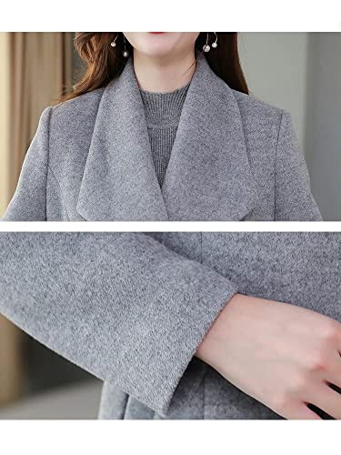 IDEALSANXUN Long Wool Coats for Women Fall Winter 2022 Double Breasted Vintage Pea Coats Jacket (Grey, M)