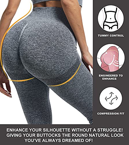 CHRLEISURE 3 Piece Butt Lifting Leggings for Women, Gym Workout Scrunch Butt Seamless Yoga Leggings (2Black,1Gray, M)