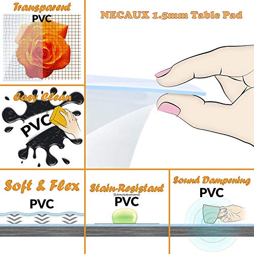 NECAUX Custom Multisize 1.5mm Thick Clear PVC Table Cover Protector - 13 x 16 Inch Waterproof Crystal Soft Plastic Tabletop Protective Pad for End Table/Night Stand/Side Table