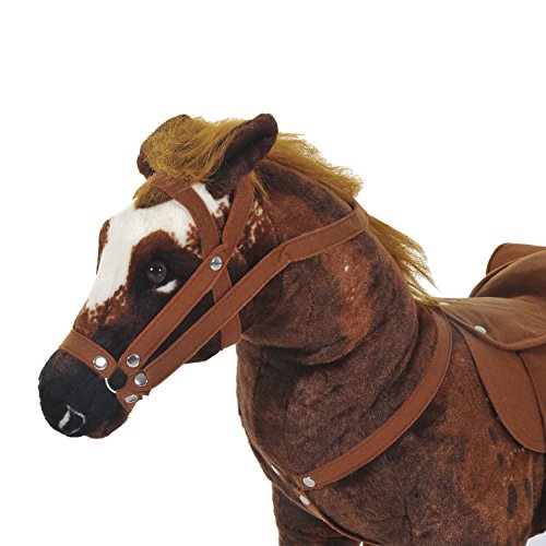 Qaba Sound-Making Ride On Horse for Toddlers 3-5, with Neighing and Galloping Sound, Stuffed Animal Horse Toy for Kids with Padding, Soft Feel, Brown