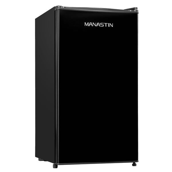 Manastin 3.2 Cu. Ft Mini Fridge with Freezer for Bedroom, Dorm, Office, Compact Refrigerator with Adjustbale Thermostat, Removable Glass Shelves and Reversible Door (Black)