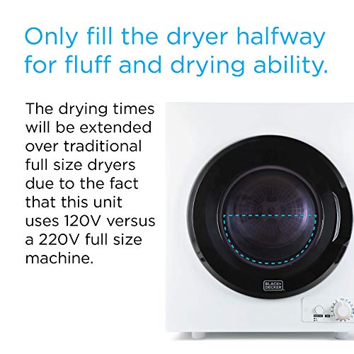 BLACK+DECKER BCED37 Compact Dryer for Standard Wall Outlet, Small, 4 Modes, Load Volume 13.2 lbs., White