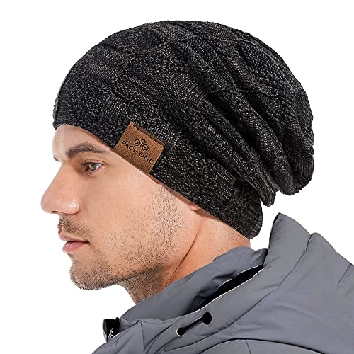 PAGE ONE Mens Winter Slouchy Beanie Warm Fleece Lined Skull Cap Baggy Cable Knit Hat…