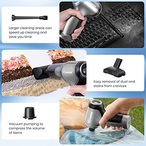 Saker Mini Vacuum Cleaner for Car,3 in 1 Keyboard Vacuum Cleaner Wireless Handheld,Car Vacuum with Brushless Motor 12000PA High Power and TypeC,Portable Vacuum Cleaner for Car,Office and Home Cleaning