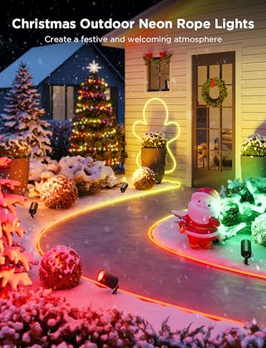 Govee Outdoor Neon Rope Lights, 32.8ft RGBIC IP67 Waterproof Christmas Decorations with 64 Scene Modes, Music Sync, Flexible LED Christmas Lights, Holiday Lights Work with Alexa, Google Assistant