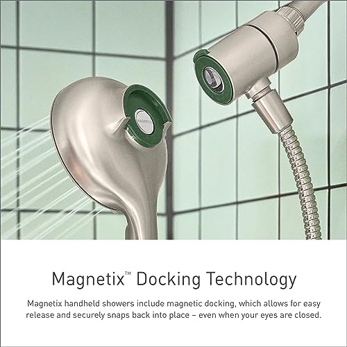 Moen Engage Spot Resist Brushed Nickel Magnetix Six-Function 5.5-Inch Handheld Showerhead with Magnetic Docking System, Detachable Shower Head, 26112SRN