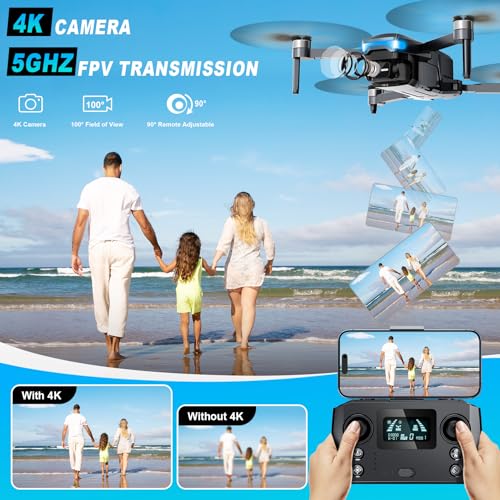Drone with Camera 4K, FPV Drones for Kids Toys for Boys, 248G RC Plane GPS Drone for Adults with Brushless Motor, 5G Transmission, Waypoint Fly, Auto Return, Gesture Control, Batteries, 46Mins Flight