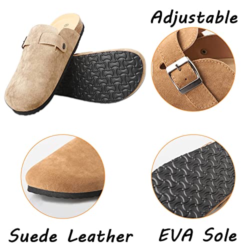Boston Clogs for Women Dupes Suede Soft Leather Classic Cork Clog Antislip Sole Slippers Waterproof Mules House Sandals with Arch Support and Adjustable Buckle Unisex