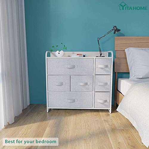 YITAHOME Fabric Dresser with 7 Drawers- Furniture Storage Tower, Chest of Drawer, Organizer Unit for Room, Living Room & Closets - Sturdy Steel Frame, Easy Pull Fabric Bins & Wooden Top