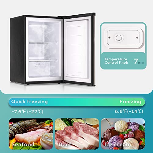 EUHOMY Upright freezer, 3.0 Cubic Feet, Single Door Compact Mini Freezer with Reversible Stainless Steel Door, Small freezer for Home/Dorms/Apartment/Office (Silver)
