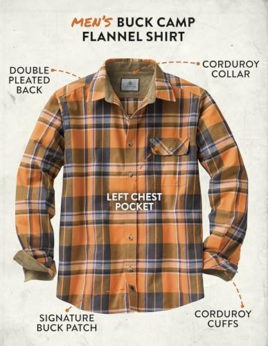 Legendary Whitetails Men's Buck Buck Camp Flannel Shirt, Long Sleeve Plaid Button Down Casual Shirt for Men, with Corduroy Cuffs, Fall & Winter Clothing, Canyon Plaid, XX-Large