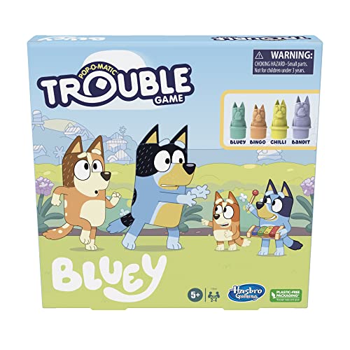 Trouble: Bluey Edition Board/Fun Game for Kids Ages 5 and Up, Game for 2-4 Players, Race Bluey, Bingo, Bandit, or Chilli to The Finish (Amazon Exclusive)