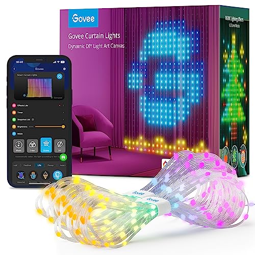 Govee Curtain Lights, WiFi Smart Christmas Lights LED, Color Changing Window Lights, Dynamic DIY Curtain String Lights for Bedroom Wall, Outdoor IP65 Waterproof, 5 x 6.6ft, 520 RGBIC LEDs