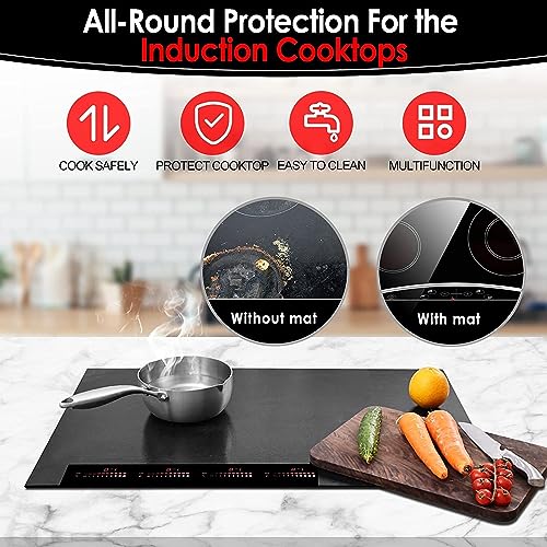 KitchenRaku Large Induction Cooktop Protector Mat 21.2 x 35.4 inch, (Magnetic) Electric Stove Burner Covers Antiscratch as Glass Top Stove Cover or Electric Stove Top