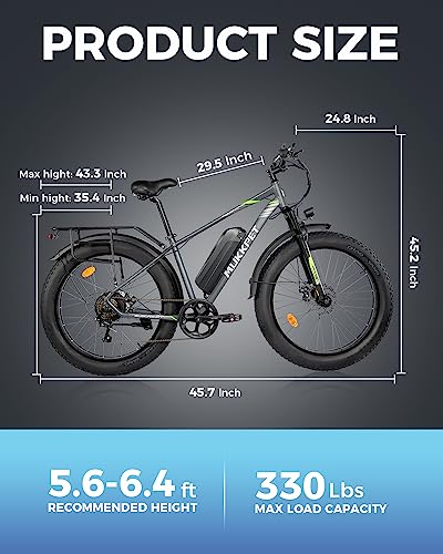 Mukkpet Suburban 750W Electric Bike for Adults 26'' * 4.0 All Terrain Tire Electric Mountain Bikes 48V 15AH BMS Removable Lithium Battery Electric Bicycle Shimano 7-Speed Electric Bike, Standard